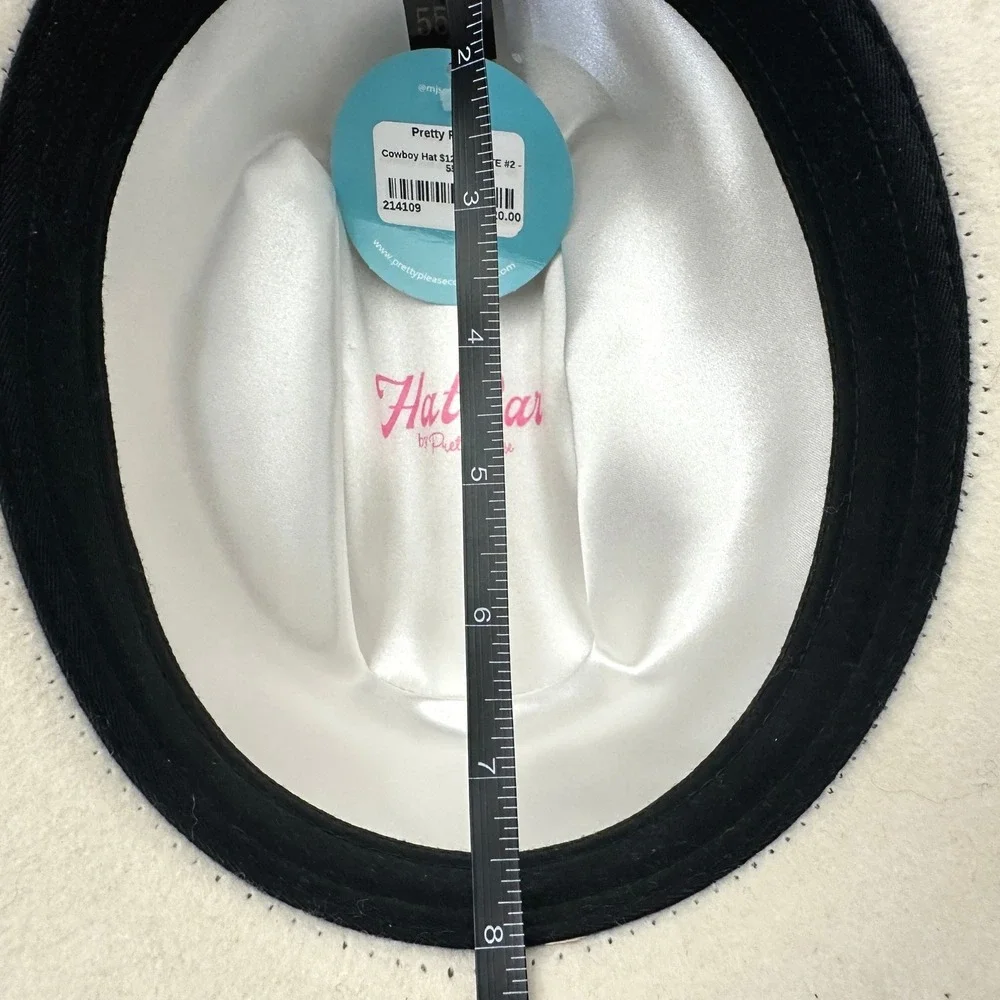 Hat Bar Custom White Felt Cowboy Hat Brown Ribbon Band 55cm MJ's